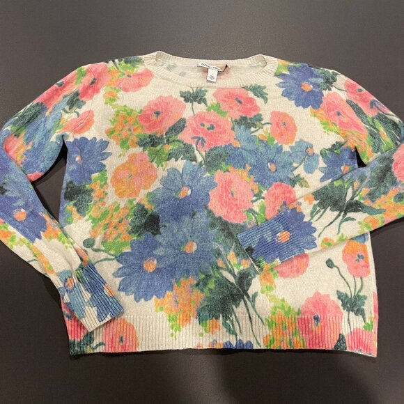 AUTUMN CASHMERE Floral Print 100% Cashmere Boat Neck Sweater Small - Picture 1 of 3